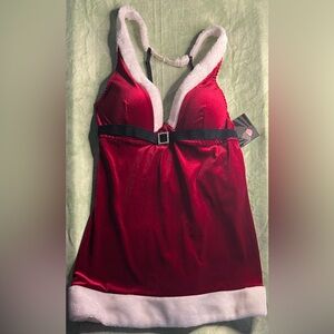 NWT Red Fuzzy SeductiveWear Buckled Santa Themed Nightie & Thong Set